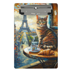 Mini Prancheta Uma Manhã em Paris   Gato Malhado em um Café