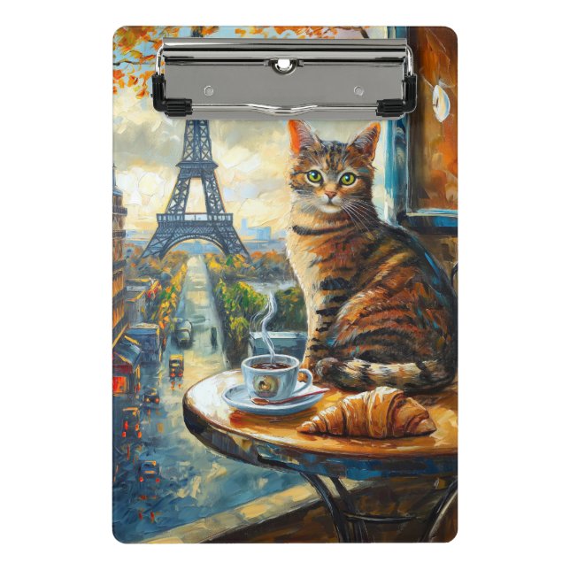 Mini Prancheta Uma Manhã em Paris | Gato Malhado em um Café (Frente)