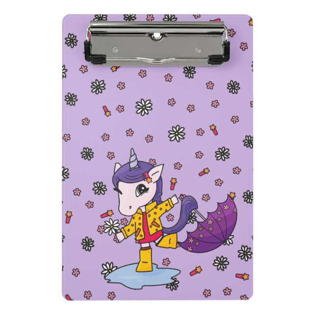Mini Prancheta Unicórnio Floral Simples, Cuta e Roxo (Frente)