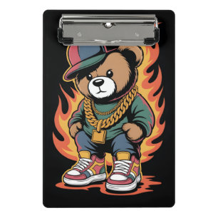 Mini Prancheta Urso de Pelúcia em Estilo Hip-Hop com Correntes de