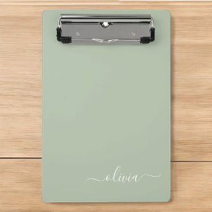 Mini Prancheta Verde Salvia Minimalista Moderno Monograma Elegant