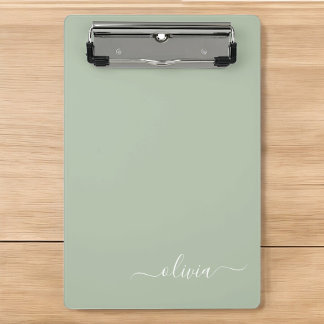Mini Prancheta Verde Salvia Minimalista Moderno Monograma Elegant