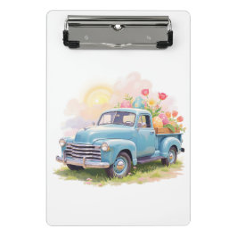 Mini Prancheta Vintage Blue Truck with Easter Eggs & Tulips
