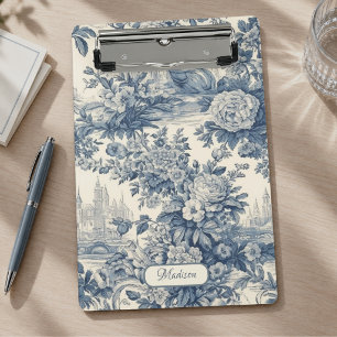 Mini Prancheta Vintage Chic Azul Toile de Jouy Floral Monograma