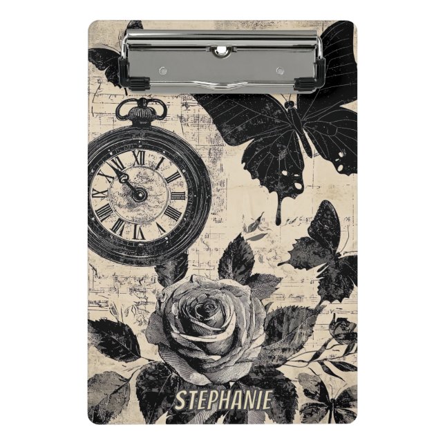 Mini Prancheta Vintage Compass & Butterfly - Papel Russo (3) (Frente)