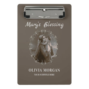Mini Prancheta Vintage Madonna e Child com Silver Frame