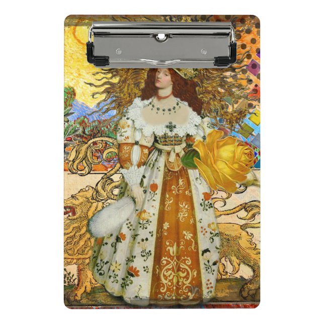 Mini Prancheta Vintage Woman Ouro Sun: Leo Zodiac Collage Art (Frente)