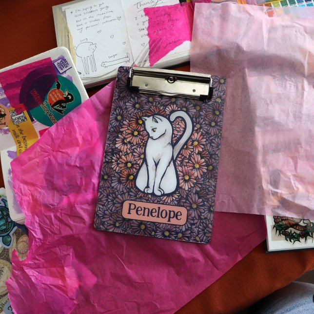 Mini Prancheta White Cat Mauve Daisies (Criador carregado)