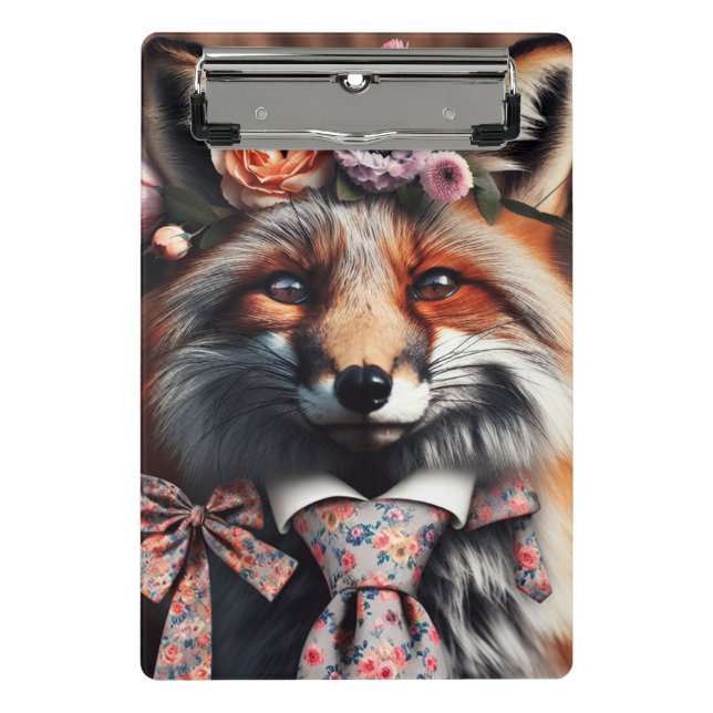 Mini Prancheta Wild fox wearing a tie cute  (Frente)