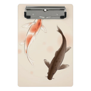 Mini Prancheta Yin Yang Koi pesca na pintura oriental do estilo
