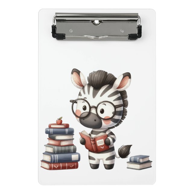 Mini Prancheta Zebra Lendo Livros. (Frente)