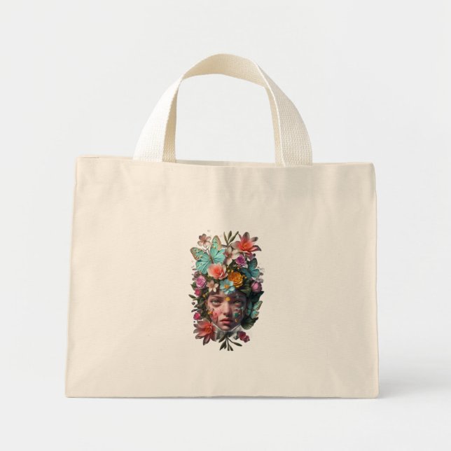 Mini Sonho de Borboleta Floral – Bolsa Tote Artística (Frente)
