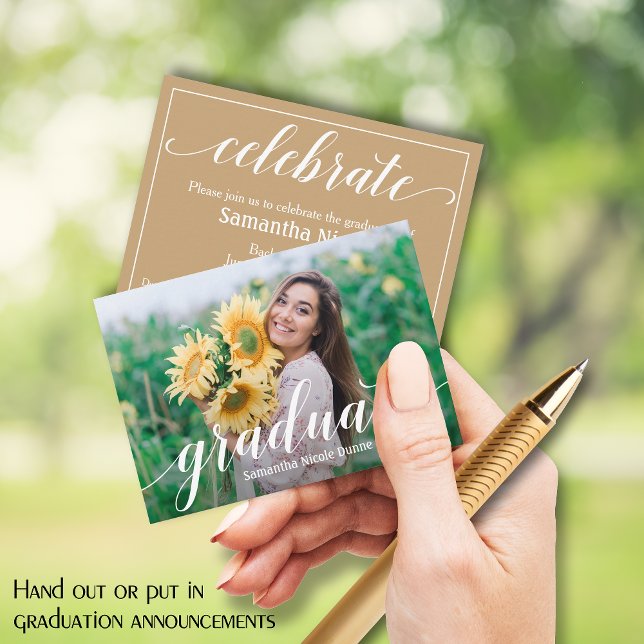MINI tamanho 3,5" X convites para Formando de foto (Small 3.5" x 2.5" graduation party cards to hand out or include in your graduation announcements.)