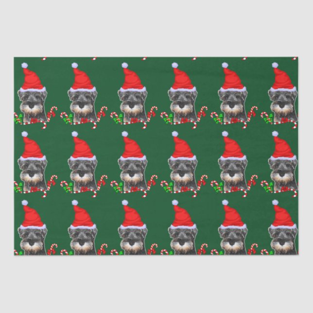 Miniatura Schnauzer em Santa Hat Papel Tecido (Frente )