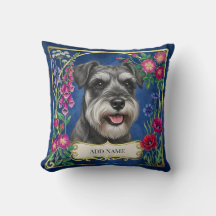 Miniature Schnauzer Sal e Pimenta Almofada Azul