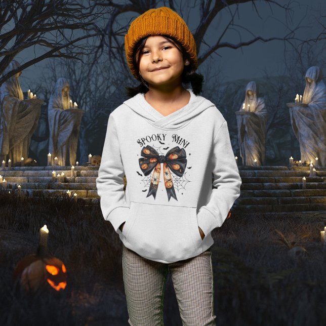 Minicoquete do Arco Negro de Halloween Spooky (Black Halloween Spooky Mini Bow Coquette Hoodie)