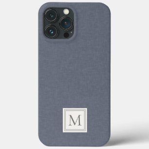Mínima Elegante Cinza azul Faux Linen Monograma
