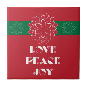 Mínima Poinsettia Vermelha com Amor, Paz, Alegria