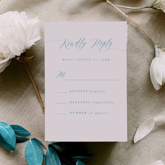 Minimal Aqua Blue RSVP Calligraphy Response Card (Criador carregado)