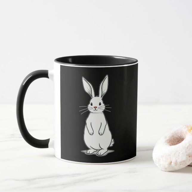 Minimal Bunny Line Art – Easter Design - caneca (Com Donut)