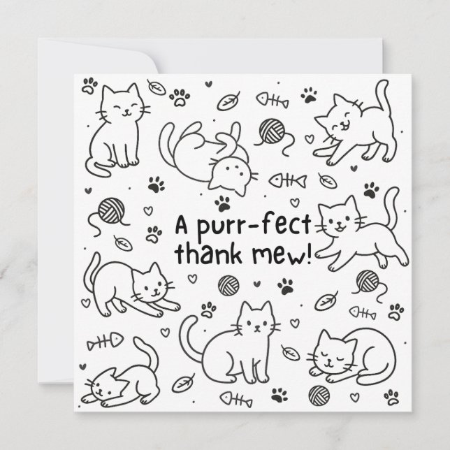 Minimal Cat Doodle Thank You Card (Frente)