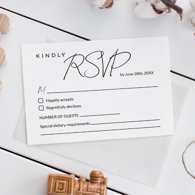 Minimal Elegant Calligraphy Wedding RSVP Card (Criador carregado)