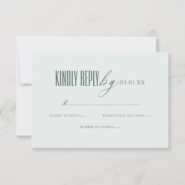 Minimal Elegant Script Green QR Code Wedding RSVP (Frente)