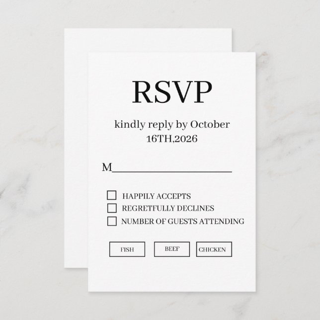 Minimal Elegant Wedding RSVP Card (Frente/Verso)