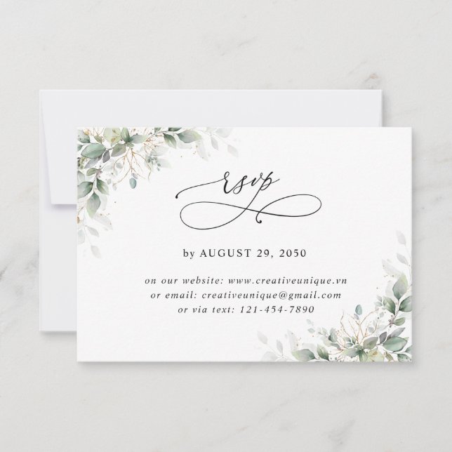 Minimal Eucalyptus Wedding Online RSVP Card (Frente)