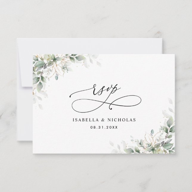 Minimal Eucalyptus Wedding RSVP Card (Frente)