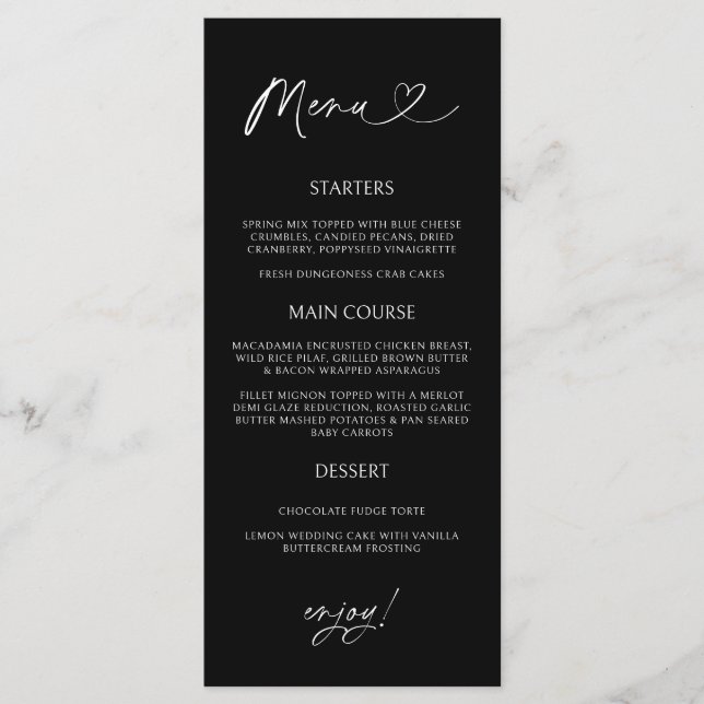 Minimal Heart Menu Card Reception Formal Dinner  (Frente)