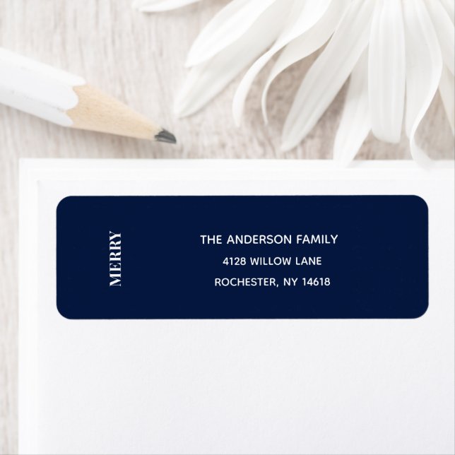 Minimal MERRY | Etiqueta de Endereço de Natal Azul (Insitu)