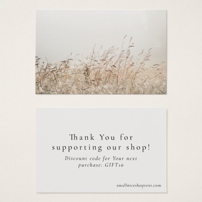 Minimal nature shop thank you card with discount (Frente & Verso)