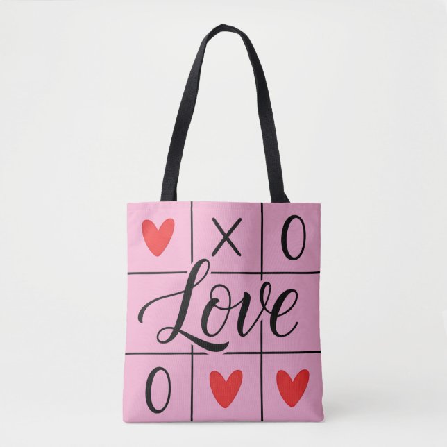 Minimal Red Hearts Love Tote Bag (Frente)