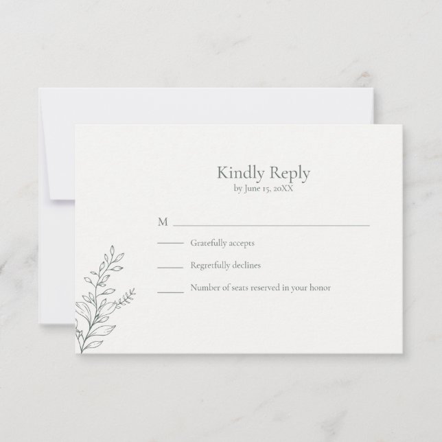 Minimal Sage Green Botanical RSVP Card (Frente)