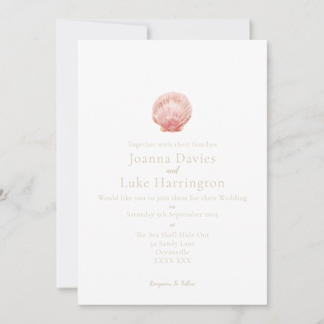 Minimal Watercolor Scallop Shell (Pink) Invitation (Frente)