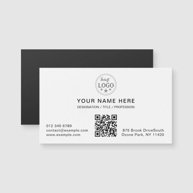 Minimal White Magnetic Card with Your Info (Frente/Verso)