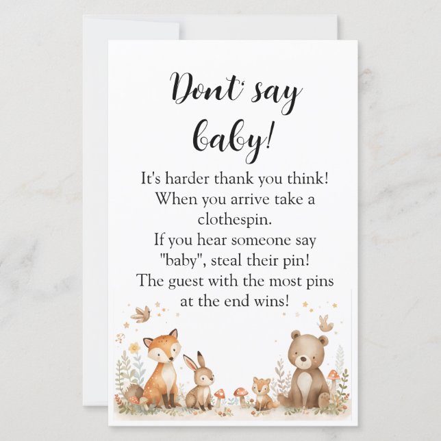 Minimal Woodland Animals Baby Shower Game (Frente)