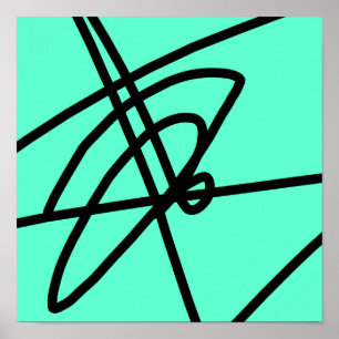 Minimalismo Abstrato Linhas Preto Poster Turquesa