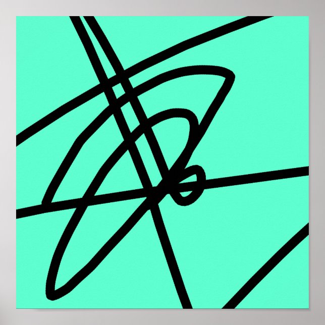 Minimalismo Abstrato Linhas Preto Poster Turquesa (Frente)