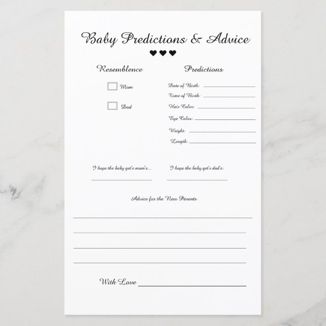 Minimalist B&W Baby Predictions & Advice (Frente)