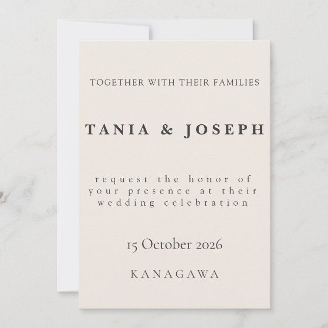 Minimalist Beige Weddding Invitation Card (Frente)