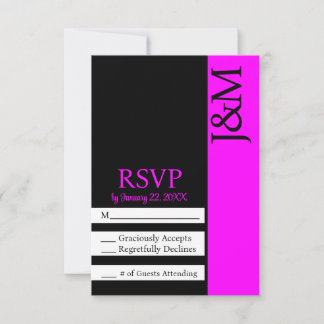 Minimalist Black and Fuschia Magenta RSVP card