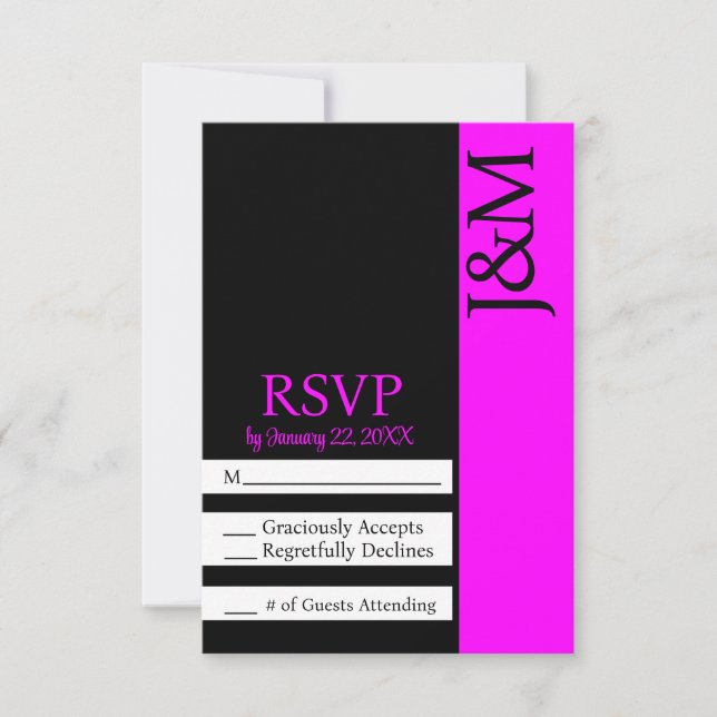 Minimalist Black and Fuschia Magenta RSVP card (Frente)