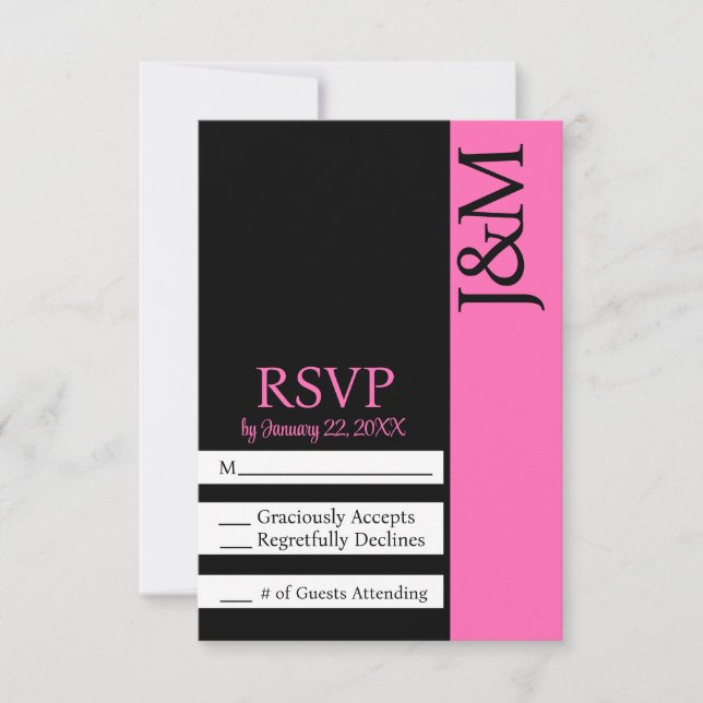 Minimalist Black and Hot Pink Magenta RSVP card (Frente)