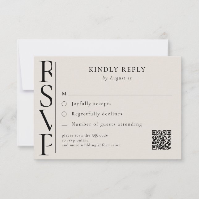 Minimalist Black and Ivory Modern Wedding RSVP (Frente)
