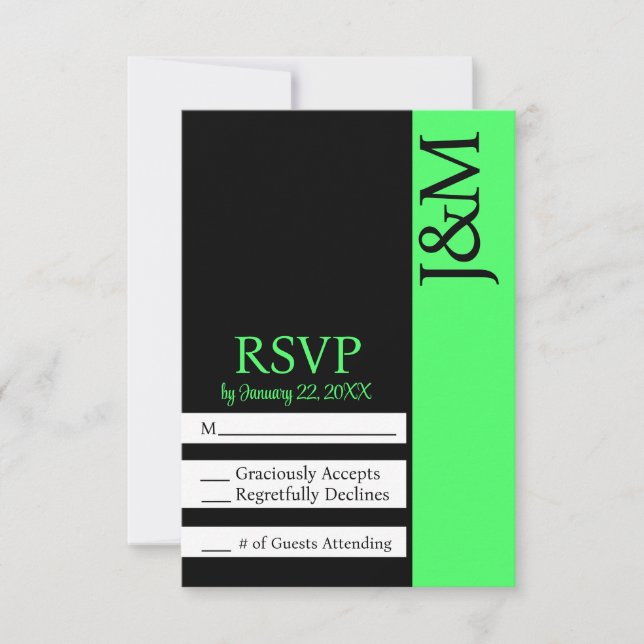 Minimalist Black and Lime Green RSVP card (Frente)