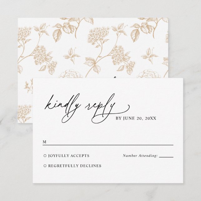 Minimalist Black and White Gold Wedding RSVP Card (Frente/Verso)
