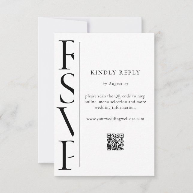 Minimalist Black and White Modern Wedding RSVP (Frente)
