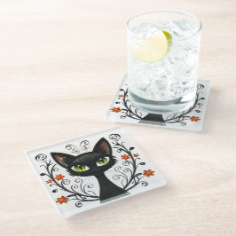 Minimalist Black Cat Green Eyes Filigree Design